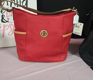 Giani Bernini Red Shoulder Bag with Tan Trim